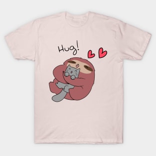 Sloth Hugs Cat T-Shirt